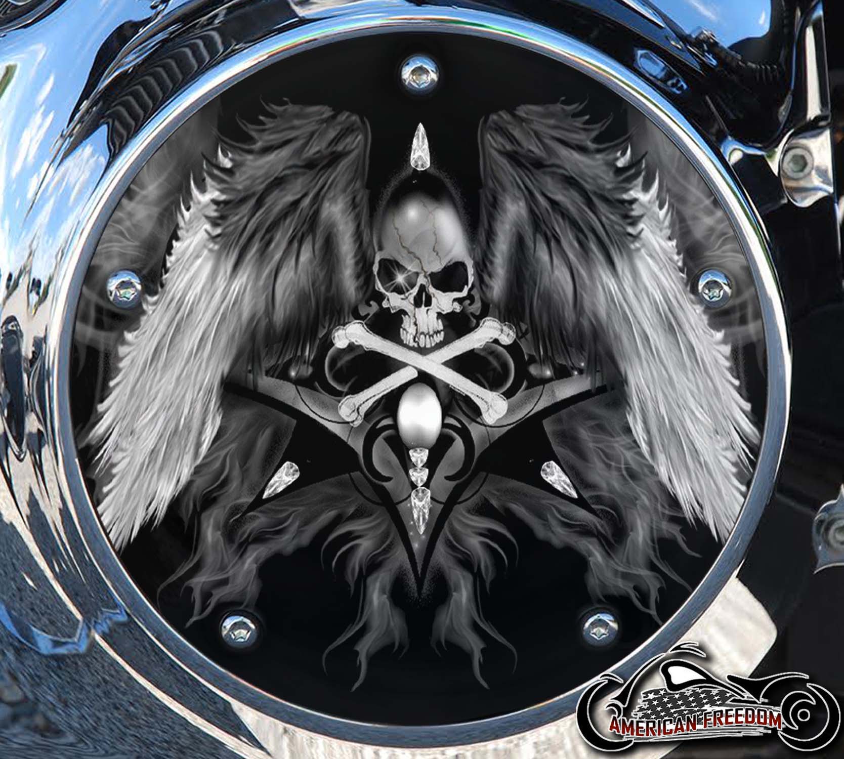 Custom Derby Cover - Skull With Wings [Harley Davidson Derby Cover 